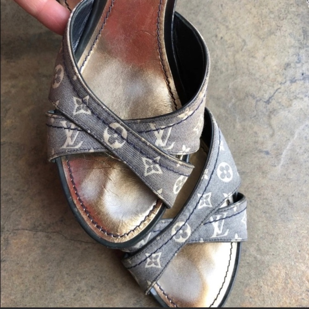 Louis Vuitton Denim Monogrammed Kitten Heels